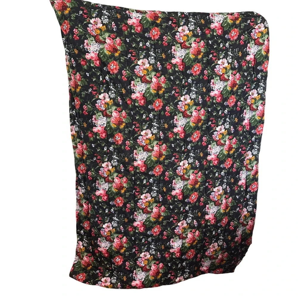 VTG Ralph Lauren Home Cosette Isadora Comforter Black Floral Twin Cottage 86x68